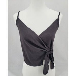 Hayden Los Angeles Women’s Small Wrap Tie Tank Top Charcoal Gray Linen Blend NWT